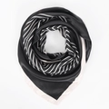 Elegant 90x90cm black and white striped satin square scarf with soft pink borders - Black Stripe