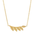 Gold O-chain necklace featuring a frosted branch pendant with five hollow leaves - Stainless Steel 18K Gold Plated Matte Leaf Necklace (N-702)