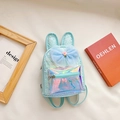 Blue sequin toddler backpack featuring cute bunny ears and a large bow tie decoration - Cyan
