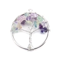 Macro shot of silver wire tree of life pendant featuring vibrant natural crystal stones - 3cm / Silver + Fluorite