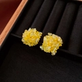 Boucles d'oreilles clous en grappe avec perles de cristal jaune vif et sphères - Boucles d'oreilles sphériques en cristal de verre jaune