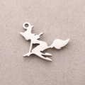 Silver stainless steel witch riding broomstick silhouette pendant for Halloween jewelry - Witch Silhouette / Steel