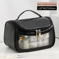 Große Make-up Tasche Schwarz Matt mit Sichtfenster, Abmessungen 23x13x15cm - Mattierte Kosmetiktasche / Schwarz PU