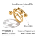 Detail of waterproof gold-layered stainless steel ring with metal beads and size specs - Stainless Steel / Gold Ball Style (YYR025089-G)