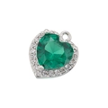 Macro detail of heart-shaped 18K gold pendant with green gemstone and zircon halo - Silver/Green Zirconia
