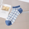 Women's light blue plaid cotton socks with ruffled cuffs and a stylish knit pattern - One Size / Light Blue White Check Ruffle