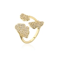 Luxury 18K gold plated ginkgo leaf open ring featuring pavé set cubic zirconia accents - Adjustable Open / Ginkgo Leaf Style (12719) / Gold