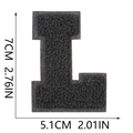 Detail of 7cm black chenille letter L patch showing dimensions and embroidery texture - Letter L / Black