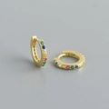 Elegantes pendientes de aro en plata de ley S925 dorada con circonitas de colores - Dorado Circonita Multicolor