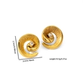 Detail of gold spiral flower earrings with crystal center and radial texture - Single Zircon Spiral Gold Style (TYGE0558)
