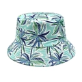 Detail of mint green bucket hat featuring tropical palm tree print and reinforced stitching - M(56-58cm) / Sky Blue