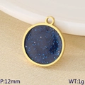 12mm runder goldener Edelstahlanhänger mit funkelndem blauem Glas-Inlay - Blau Glitzer Runde Stil (KLJ9497-ZLA)