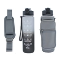 Detail view of gradient water bottle with neoprene sleeve and adjustable strap - Gray