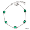 Stainless steel anklet with five rectangular green zircon stones and lobster clasp - Green Zircon Silver Anklet (A330)