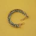Short woven checkerboard bag strap in green and white with gold metal chain and clasps - Improved Version / Melange White