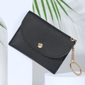 Porte-cartes enveloppe en cuir noir avec bouton pression doré et porte-clés - Noir