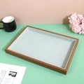 Rectangular rosewood grain jewelry tray with gray velvet lining for rings and earrings - Empty Tray / 35.7*25*3cm