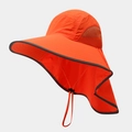Detail eines leuchtend orangefarbenen Sonnenschutzhutes mit Netzeinsätzen und Nackenschutz - Einheitsgröße / Stil B Fluoreszierendes Orange