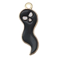 Cute black enamel ghost charm with gold plating for Halloween jewelry making - 1pc Black Ghost (26x10mm)