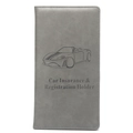Gray faux leather car insurance and registration holder with sport car silhouette design - Gray