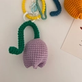 Handmade knitted purple tulip keychain with vibrant colorful acrylic buckle chain - Purple Green