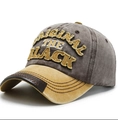 Vintage gray and yellow washed cotton baseball cap with embroidered letters and leather detail - Washed Brown (THE)