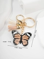 Cute black and pink acrylic butterfly keychain with tassels and golden metal ring - Black Orange Spotted Butterfly