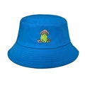 Royal blue bucket hat with cute cartoon frog and mushroom embroidery for outdoors - M(56-58cm) / Blue