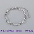 Silver paperclip chain bracelet with lobster clasp, 5.5mm width and extension chain - Steel Color Paperclip Chain (KB188862-Z)