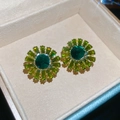 Elegant emerald green zircon flower earrings in a premium jewelry box presentation. - Sunflower Shape Style (13#)