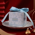 Hellblaue Blumige Hochzeits-Süßigkeitsbox mit goldenem Best Wishes Text und Bandschleife - Klein (6.5*6.5*6.5CM) / Blau mit Band