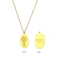 Gold stainless steel oval pendant necklace featuring September Aster floral engraving - September (Aster)