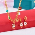 Festive Christmas jewelry set with Santa and reindeer charms on gold necklace and earrings - Necklace + Earrings