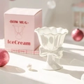 Elegant white bow ceramic goblet for ice cream and desserts with a cute aesthetic - 180ML / White
