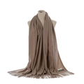 Solid color imitation cashmere scarf winter warm thick fringe shawl for women elegant design - Khaki