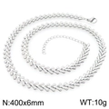 Collana a catena a spiga regolabile da donna in resistente acciaio inossidabile argento - Stile a Forma di Cuore a Foglia (KN295457-ZJZL) / Argento