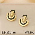 Gold-plated D-shaped earrings with black enamel inlay, size 24x21mm and 10g weight - 24x21mm / Gold