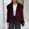 Women's burgundy faux fur jacket in short length style for fall and winter seasons - S / Burgundy