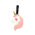 Cute white cartoon unicorn luggage tag with pink mane and gold horn made of soft PVC - Unicorn