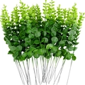 Artificial green eucalyptus leaf stems for home decor and wedding arrangement - Two-tone Green