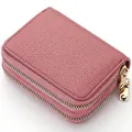 Women's dusty pink double zipper card holder in premium litchi pattern faux leather - Deep Pink