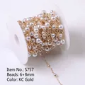 DIY jewelry chain with white 6mm and 8mm imitation pearls on KC gold plated link spool - 6+8mm / KC Gold