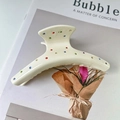 Creamy acetate hair claw clip with colorful rhinestones on a stylish magazine background - Arc Style - White