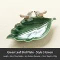 Green leaf ceramic jewelry tray with bird figurines measuring 22cm in length - Green Leaf Bird Tray - Style 3 Green