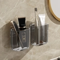 Set di due organizer trasparenti da parete per bagno, dentifricio e spazzolini - 2 Pezzi/Set / Set Coppia-Grigio Fumo