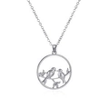 Elegant silver hummingbird pendant necklace with birds on a branch in a circular design - Round Branch Double Birds Necklace-Antique Silver (28)