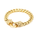 Herren Armband aus vergoldetem Edelstahl mit doppeltem Löwenkopf Verschluss und Cuban Gliedern - Gold
