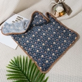 Soft navy blue star print coral fleece pet blanket with durable brown hem for dogs - Navy Blue Small Star
