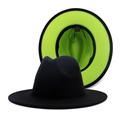 Classic two-tone wool felt fedora jazz hat in black and lime green contrast finish - M (56-58cm) / Black/Green Frame Gradient Grey