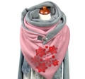 Detail of pink and gray warm scarf with glitter snowflake patterns and a metal clip - 150*75cm / Pink Glitter Snowflake (Image 4)